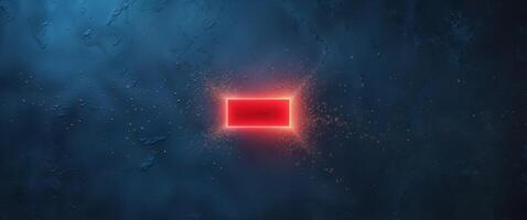 Glowing Red Rectangle with Particles on Dark Blue Textured Background. photo