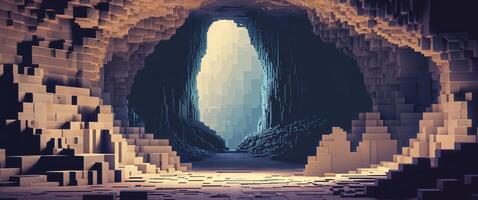 An image of a cave with a light coming out of it photo