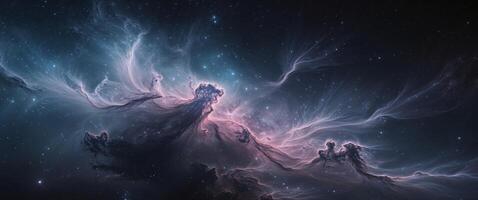 Stunning view of a cosmic nebula illuminated by starlight in the depths of space. photo