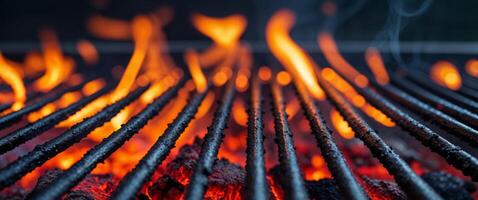 Blazing Grill Grates with Fiery Embers Ready for Delicious Food Preparation. photo