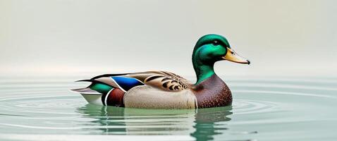 A duck swimming in a pond with water ripples photo