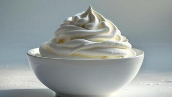 Bowl filled with a mound of fresh whipped cream. photo
