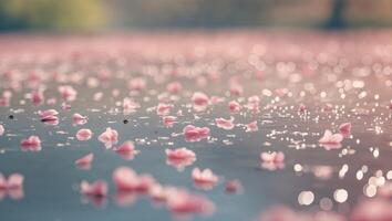 Pink flowers floating in water with a sun shining photo