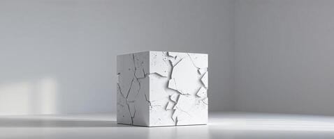 Standing Cube with Broken Surface Design in Abstract Studio Setting photo