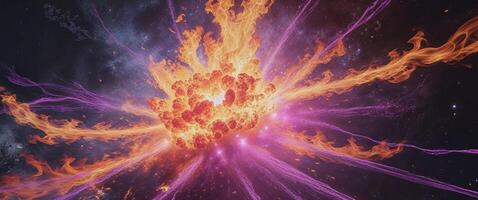 Explosive eruption of cosmic flames outer space digital art abstract wide angle energy burst photo