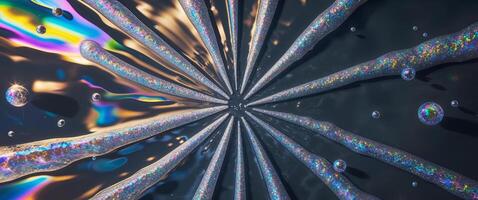 Dramatic Overhead View of Floating Prismatic Soap Suds Casting Kaleidoscopic Reflections on a Shadowy Plane. photo