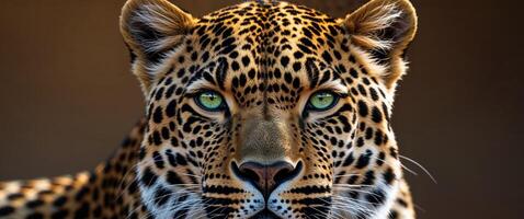stunning close up of leopard showcasing its striking features and piercing gaze photo