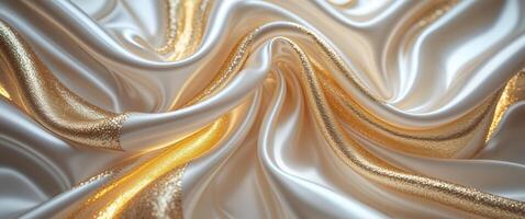 Glossy Silk Curves Flowing Background Material in Gold and White photo