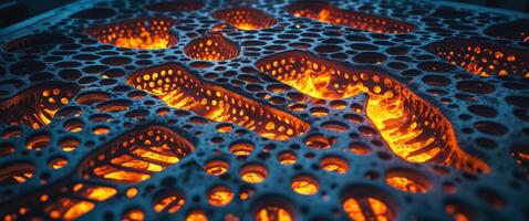 Perforated Metal Structure with Intense Heat Radiating from Within photo