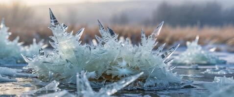 Shattered Ice Formations and Translucent Textures in Winter Natural Background photo