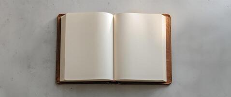 Open Book with Blank Pages Lying Flat on a Neutral Surface photo