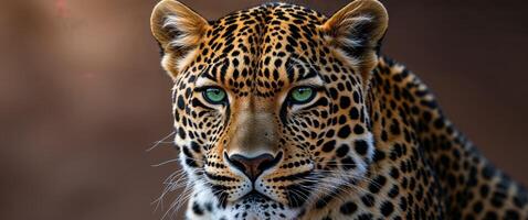 stunning close up of leopard showcasing its striking features and piercing gaze. photo