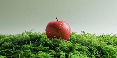 An apple is sitting on top of a green grassy field photo