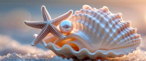 A shell with a starfish on it photo