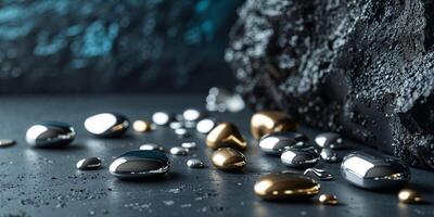 A pile of shiny metal balls on a black background photo