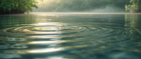 Gentle ripples reflect light on clear water surface in a tranquil natural setting during daylight hours. photo