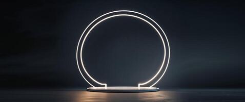 Modern Circular Display Stand with Soft Glow on Dark Background photo
