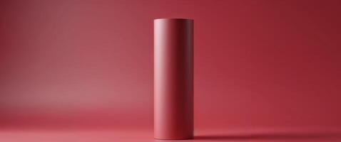 tall cylindrical tube mockup with matte finish centered on bold crimson solid background with diffused lighting and. photo