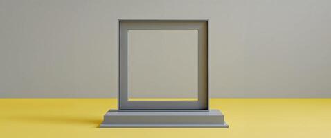 Rectangular gray frame with base and yellow backdrop. photo