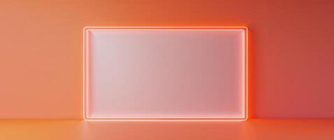 Empty Orange Background with Neon Outline Frame. photo