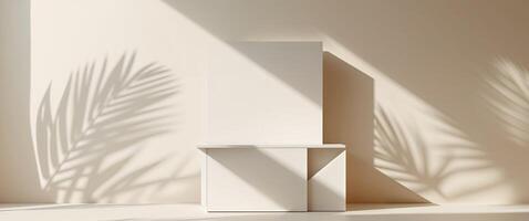 A white cabinet with a shadow of a palm tree photo