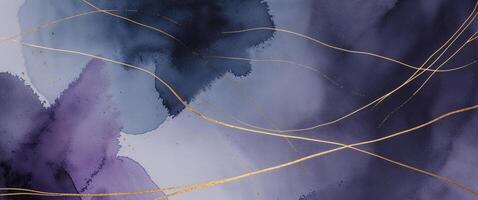 Abstract painting with gold lines and purple paint photo