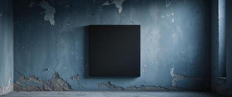 A black square on a wall in an empty room photo
