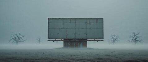 An empty billboard sits in the middle of a field photo