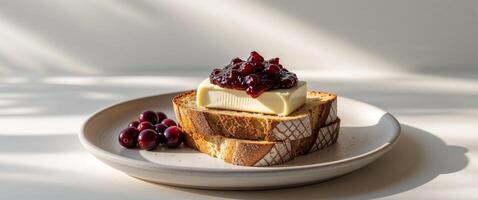 A plate with bread and butter on it photo
