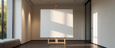 An empty easel in a room with a window photo