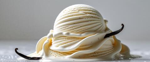 Vanilla ice cream with swirls and a vanilla bean photo