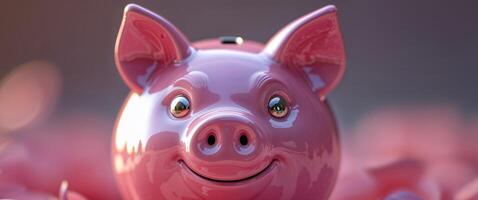 A close up image of a pink piggy bank object. photo