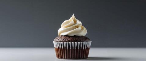 Chocolate Cupcake with White Frosting on Dark Background photo