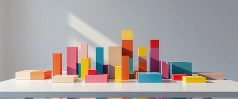 Colorful wooden blocks arranged to depict statistical data on a table photo