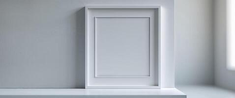 Clear Pixel Image of White Frame on Gray Wall Mockup photo
