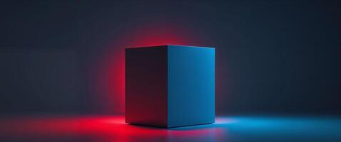 Blank square box illuminated with red and blue lighting. photo