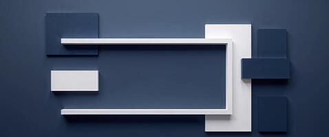 Abstract Background with White and Dark Blue Rectangular Shapes Framing a Central Empty Space on a Solid Dark Blue Backdrop Providing Versatile Design Options photo
