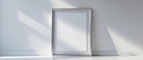 Blank vertical poster mockup in sleek frame on modern wall display. photo