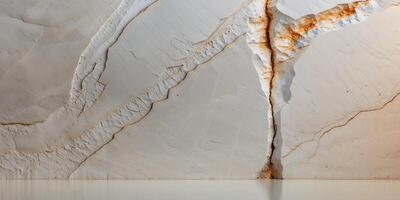 Natural stone wall with quartz vein showcasing geological texture. photo