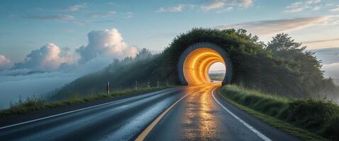 A road with a tunnel in the middle of it. photo