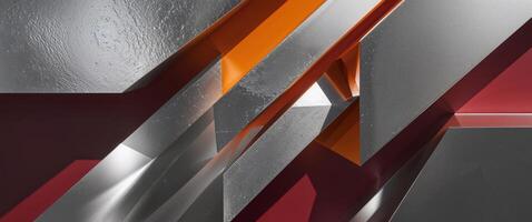 Abstract textured planes in silver orange and red with diagonal shadows creating geometric shapes photo