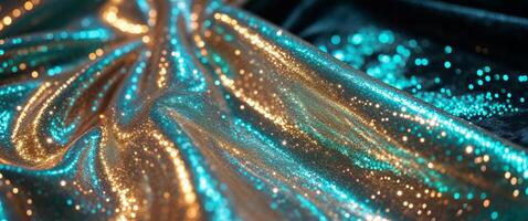 Shimmering Golden and Teal Glitter Texture. photo