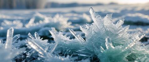 Macro Ice Formations and Shattered Frost in Winter with Translucent Texture and Abstract Composition photo