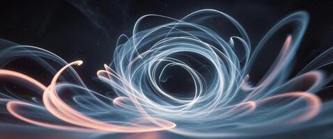 Abstract swirl of light energy rotating in a vortex on a dark background. photo