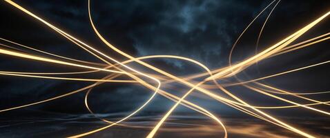 Abstract glowing golden lines on dark background photo