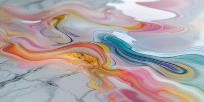 A colorful liquid flowing over a marble surface photo