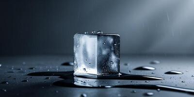 A block of ice is sitting on a table photo