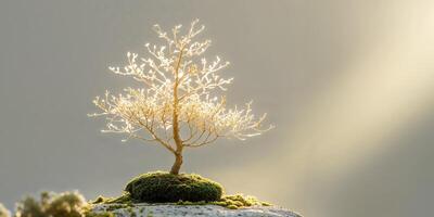 A bonsai tree on top of a rock photo