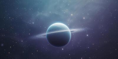 A planet floating in the vastness of the dark cosmic space. photo
