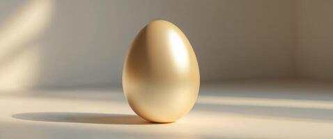 Smooth golden egg resting on a clean surface in soft lighting showcasing its simple elegance photo